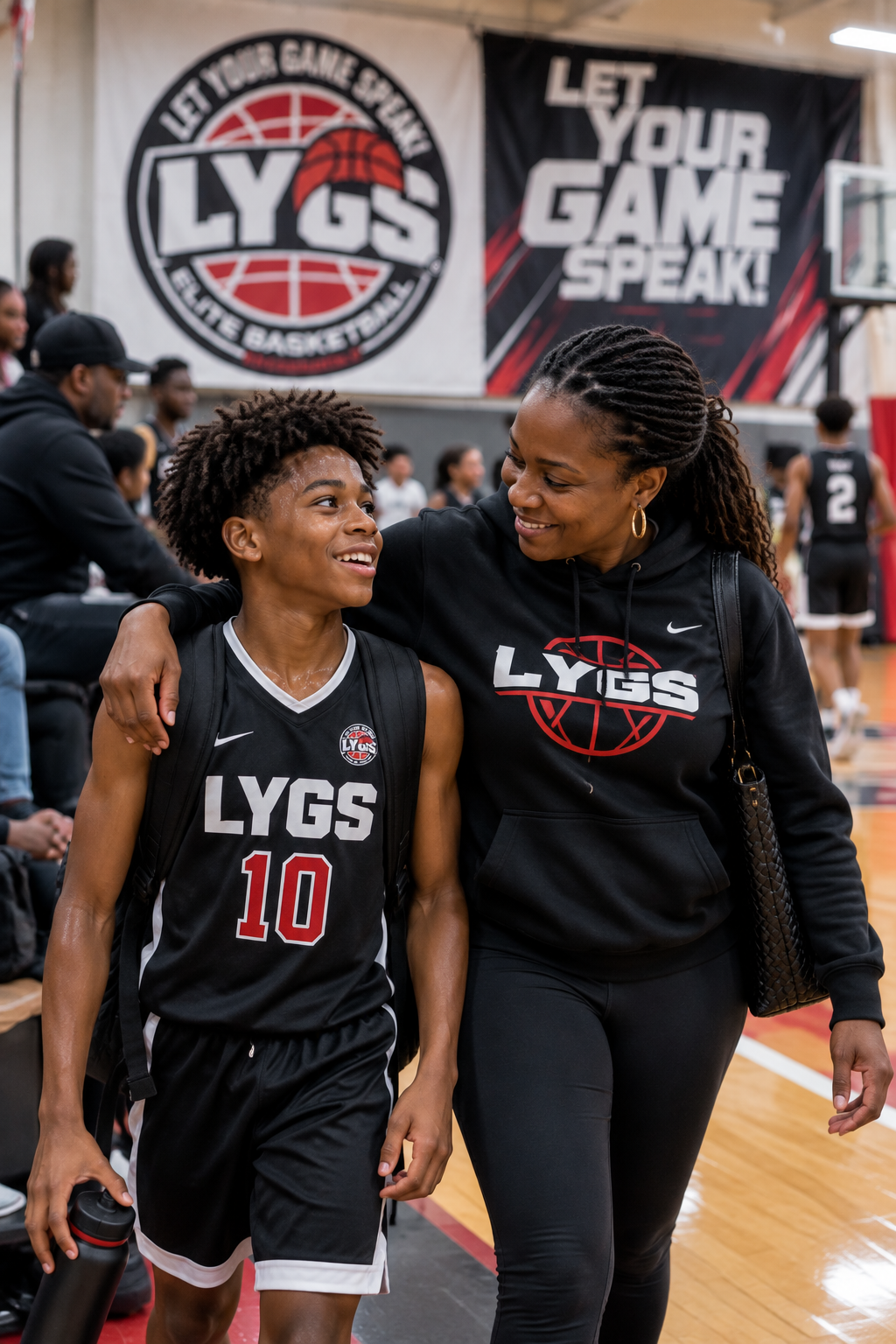 Parent supporting a young basketball athlete at LYGS